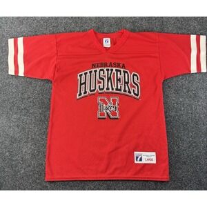 VTG 90s Nebraska Huskers Logo 7 Jersey Shirt Youth L 14/16 Made USA Red